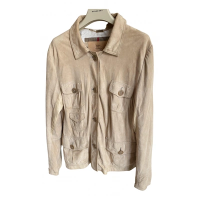 Pre-owned Burberry Leather Jacket In Beige