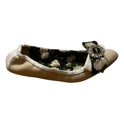 Pre-owned Dolce & Gabbana Taormina Cloth Ballet Flats In Beige