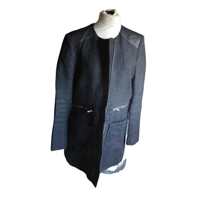 Pre-owned Maje Linen Coat In Black