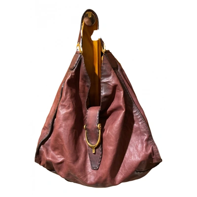 Pre-owned Gucci Stirrup Leather Handbag In Burgundy