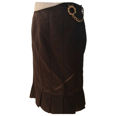 Pre-owned Roberto Cavalli Linen Mid-length Skirt In Brown