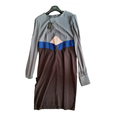 Pre-owned Borbonese Silk Mid-length Dress In Brown