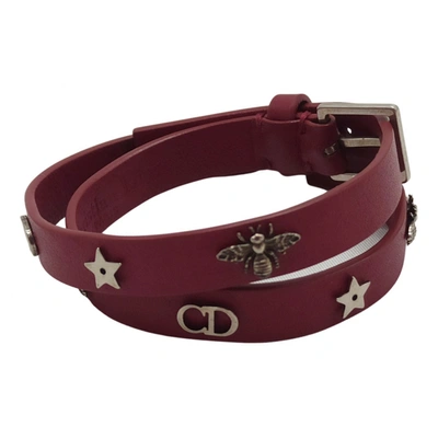 Pre-owned Dior Monogramme Leather Bracelet In Red