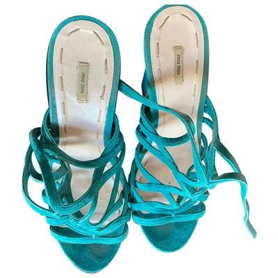 Pre-owned Miu Miu Velvet Sandals In Turquoise