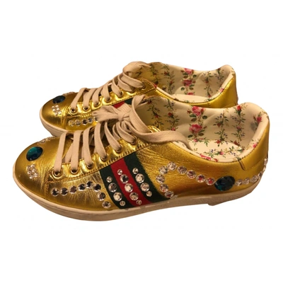 Pre-owned Gucci Ace Leather Trainers In Gold
