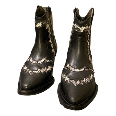 Pre-owned Bronx Leather Western Boots In Black