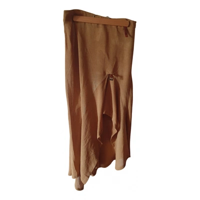 Pre-owned Michael Kors Linen Mid-length Skirt In Camel