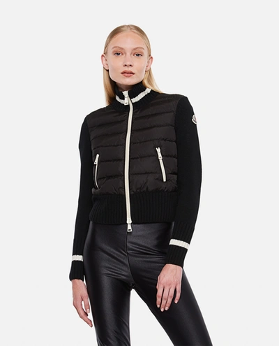 Moncler Tricot Cardigan In Wool And Nylon In Black | ModeSens