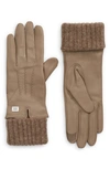 Soia & Kyo Carmel Knit Cuff Leather Gloves In Fawn
