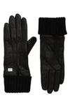 Soia & Kyo Carmel Knit Cuff Leather Gloves In Black