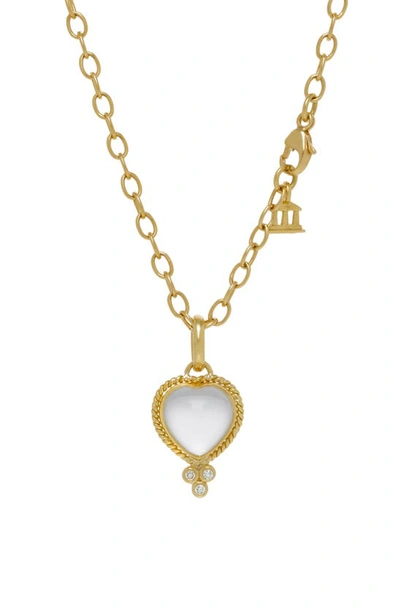Temple St Clair 18k Yellow Gold Crystal Heart & Diamond Small Pendant In White/gold