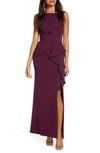 Eliza J Ruffle Front Gown In Dark Red