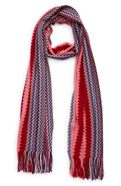 Missoni Zigzag Wool Blend Scarf In Red