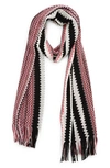 Missoni Zigzag Wool Blend Scarf In Black White / Pink