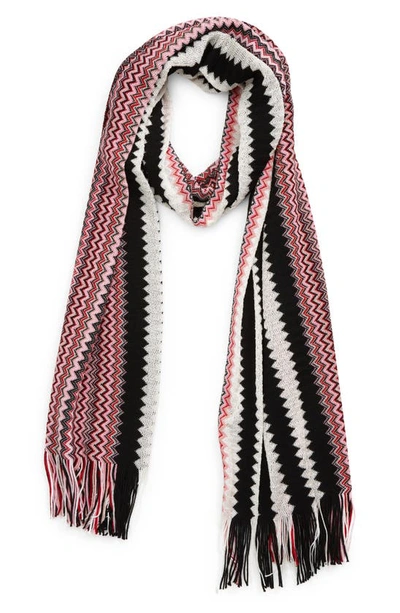 Missoni Zigzag Wool Blend Scarf In Black White / Pink