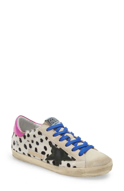 Golden Goose Super-star Low Top Sneaker In White/ Black Cow/ Green/ Fuxia