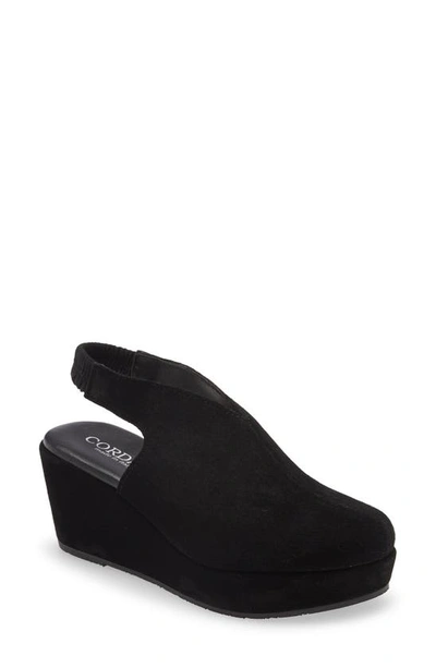 Cordani Donny Slingback Platform Wedge In Black Suede