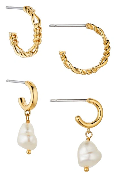 Ajoa Pearlfection Set Of 2 Keshi Pearl Hoop Earrings In Gold