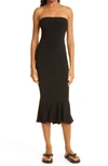 Norma Kamali Strapless Fishtail Jersey Midi Dress In Black