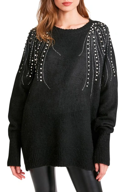 Bb Dakota By Steve Madden Drip Too Hard Embellished Oversize Sweater In Black