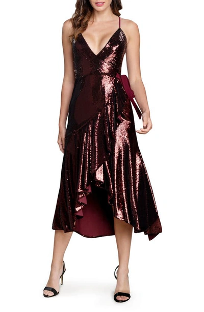 Dress The Population Ulla Sequin Wrap Dress In Brown