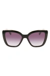 Longchamp Roseau 53mm Gradient Rectangle Sunglasses In Black