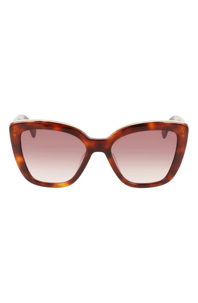 Longchamp Roseau 53mm Gradient Rectangle Sunglasses In Havana