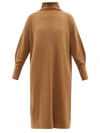 Another Tomorrow Ribbed Funnel Neck Midi-dress In Vicuna