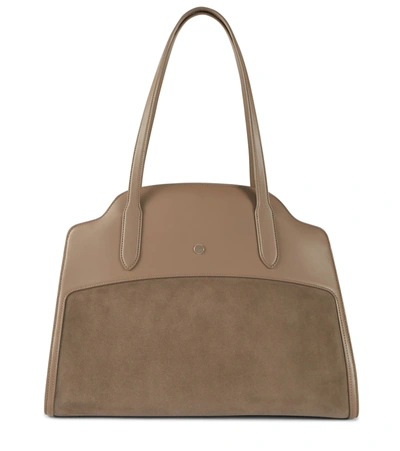Loro Piana Sesia Xl Suede And Leather Tote In Warm Mastic