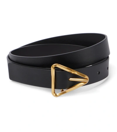 Bottega Veneta Twisted Triangle Napa Buckle Belt In Black Gold