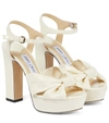 Jimmy Choo Heloise 120 Bow-embellished Lizard-effect Leather Platform Sandals In Latte