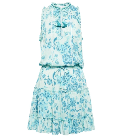 Poupette St Barth Clara Tasseled Printed Minidress In Aqua Grasse