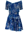 Poupette St Barth Soledad Shirred Printed Minidress In Blue Bouquet