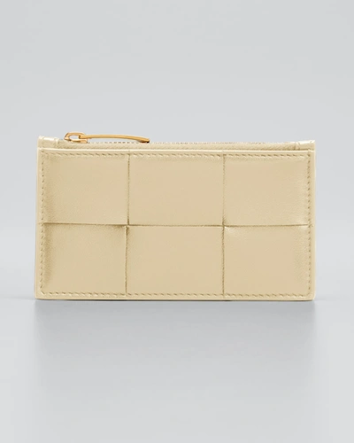 Bottega Veneta Intrecciato Leather Zip Card Holder In 9776 Porridge Gol