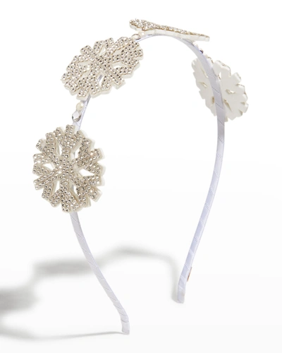 Bari Lynn Girl's Snowflake Crystal Embellished Headband In White