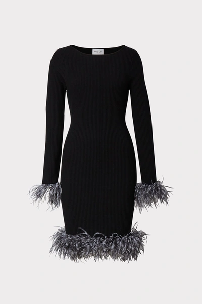 Milly Feather Ots Dress In Black Multi