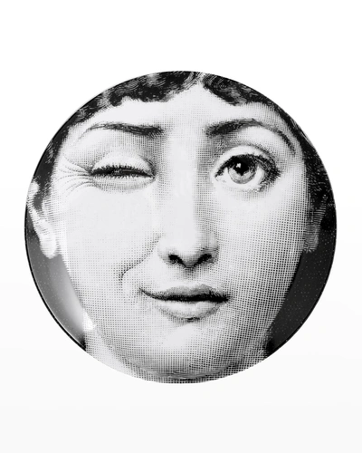 Fornasetti Tema E Variazioni N. 130 Winking Face Wall Plate In Black/white