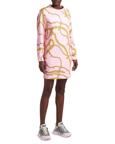 Versace Long Sleeve Chain Sweatshirt Dress In Pink