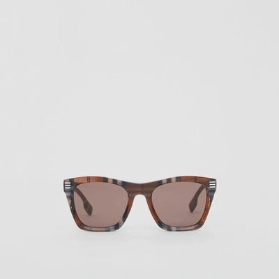 Burberry Check Square Frame Sunglasses In Birch Brown