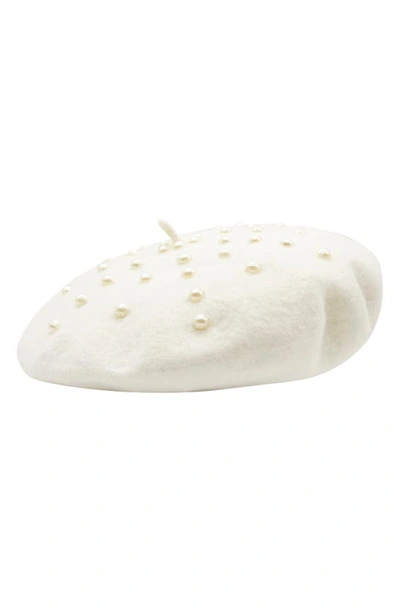 Kate Spade Imitation Pearl Wool Beret In French Cream