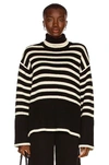 Totême Striped Wool And Cotton Turtleneck Sweater In Black Stripe