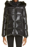 Moncler Laiche Quilted Hooded 750 Fill Power Down Jacket With Removable Faux Fur Trim In Black
