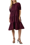 English Factory Puff Sleeve Dress In Plum