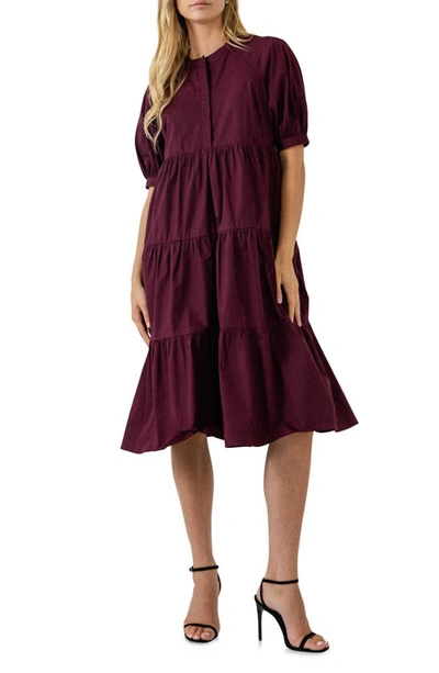 English Factory Puff Sleeve Dress In Plum
