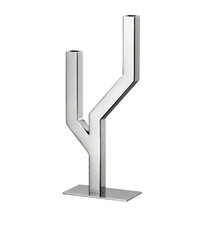 Christofle Arborescence Two-lights Stainless Steel Candelabra In Silver