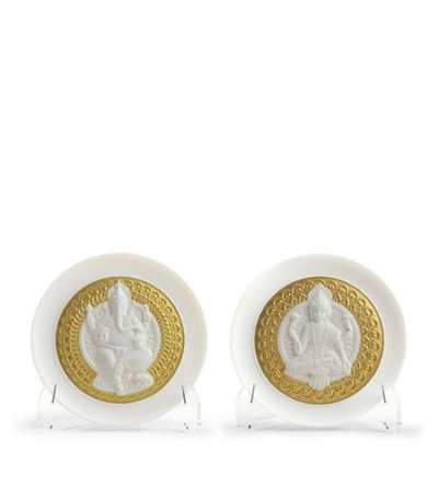 Lladrò Goddess Lakshmi And Lord Ganesha Decorative Plate (set Of 2) In White
