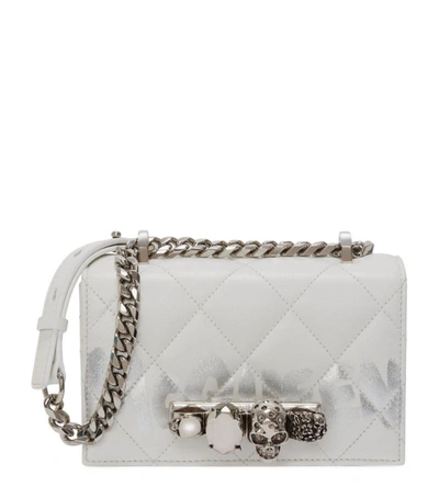 Alexander Mcqueen Mini Quilted Leather Jewelled Satchel In White Silver