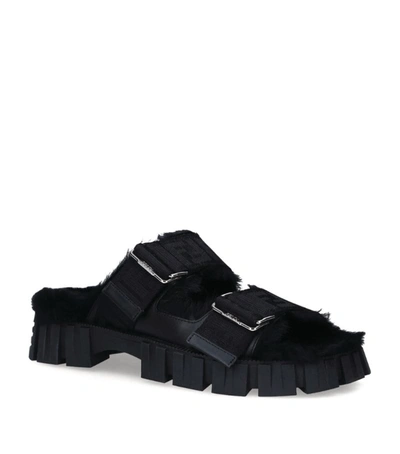 Fendi Fur-lined Force Sandals In Black