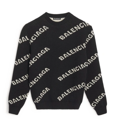 Balenciaga Allover Logo Sweater In Black White
