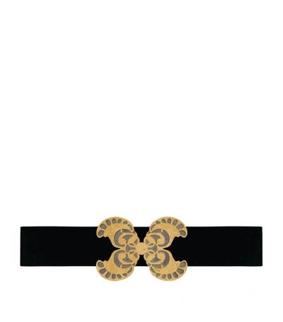 Saint Laurent Butterfly Buckle Suede Belt In Nero